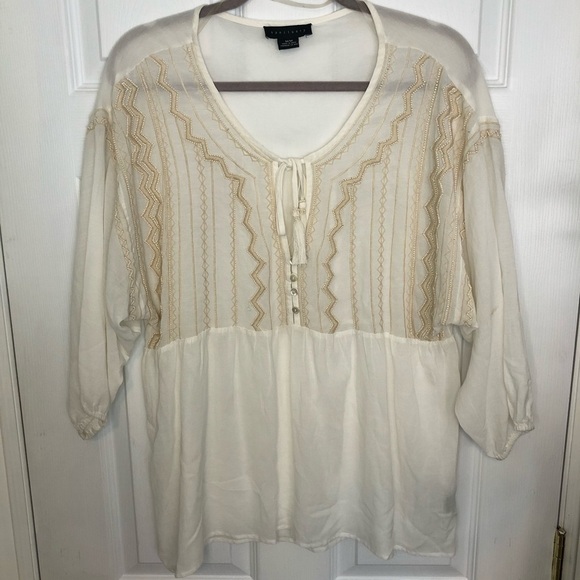 SANCTUARY White Beaded Boho Flowy Blouse Top Medium - Picture 6 of 7
